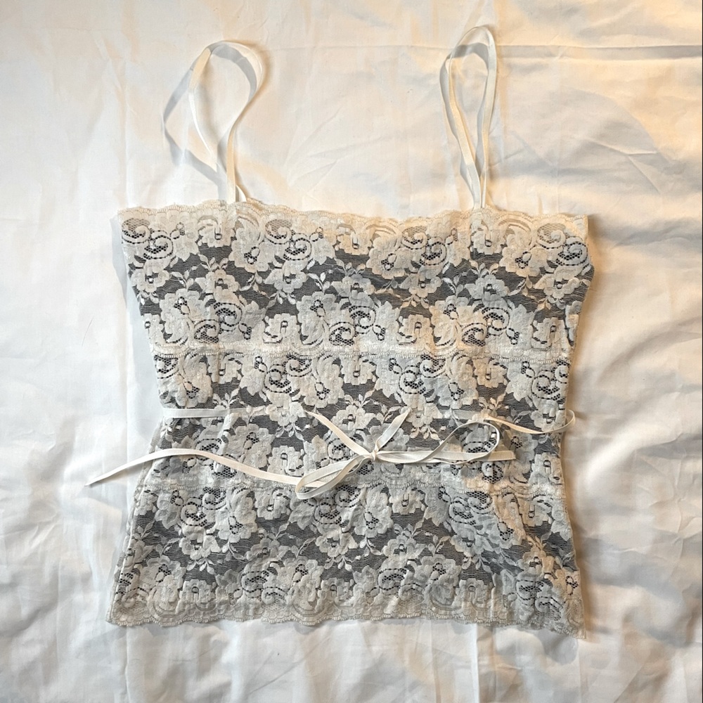 Cottagecore lace tank top with waist ribbon